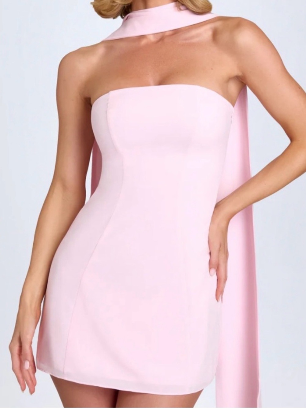Strapless Pink Scuba Mini Dress with Drape Oh Polly
